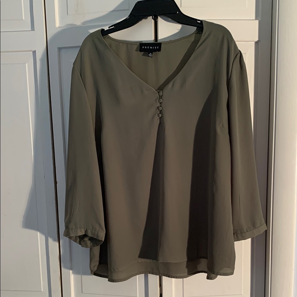 Premise Olive Green Button-Front Blouse